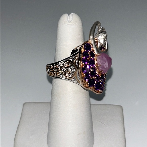 Genuine Amethyst Matte Sterling Rose Gold Accent Ballet Dancer Designer Ring - Picture 2 of 8